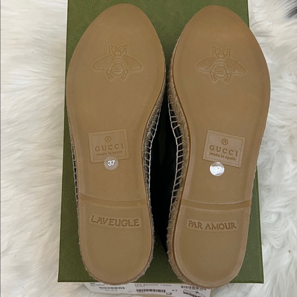 💯% Auth Gucci Women's GG Marmont Leather Espadrille Flat Black 37 - Picture 10 of 10